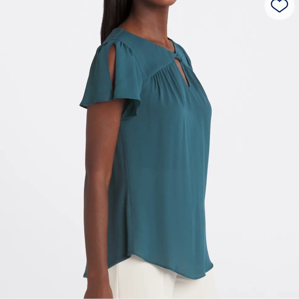 FORTUNE + IVY Adeline Key Hole Mixed Material Blouse blue women’s XL stitch fix - Picture 5 of 12